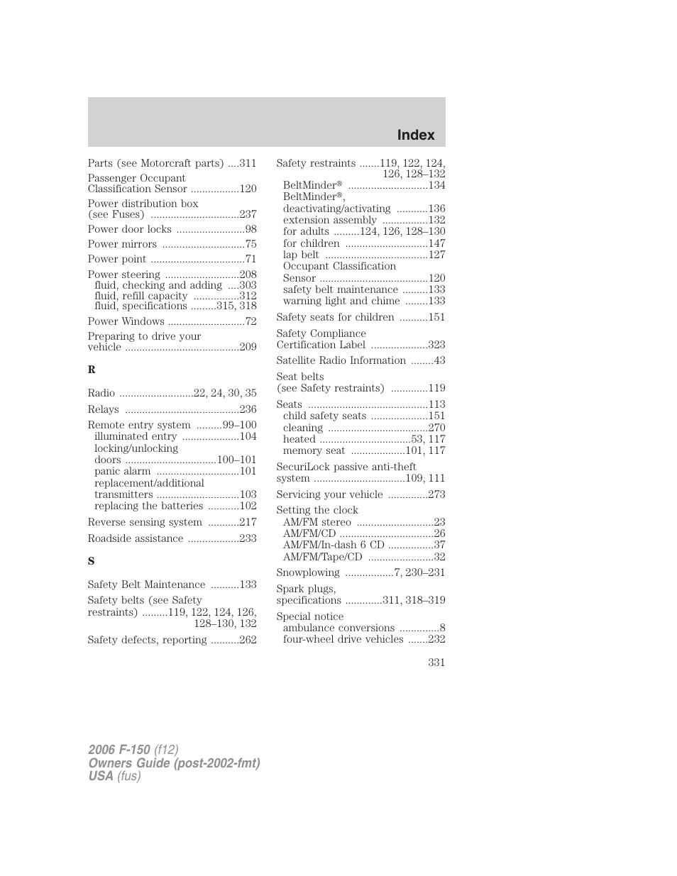 Index | FORD 2006 F-150 v.3 User Manual | Page 331 / 336