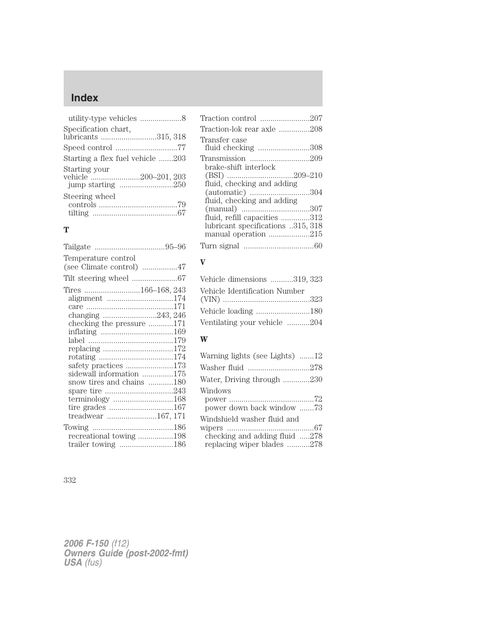 Index | FORD 2006 F-150 v.3 User Manual | Page 332 / 336