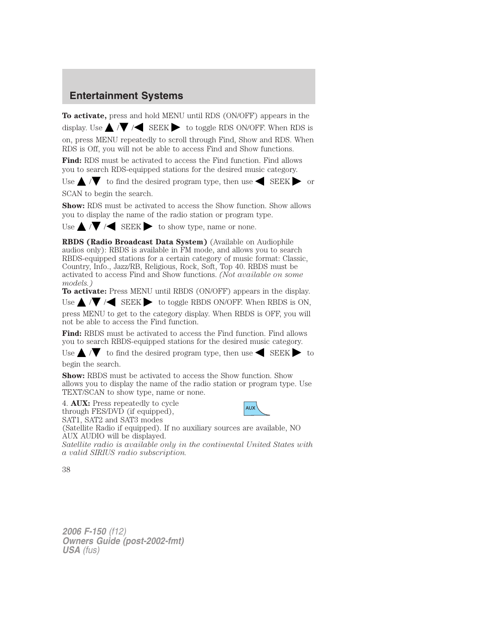 Entertainment systems | FORD 2006 F-150 v.3 User Manual | Page 38 / 336