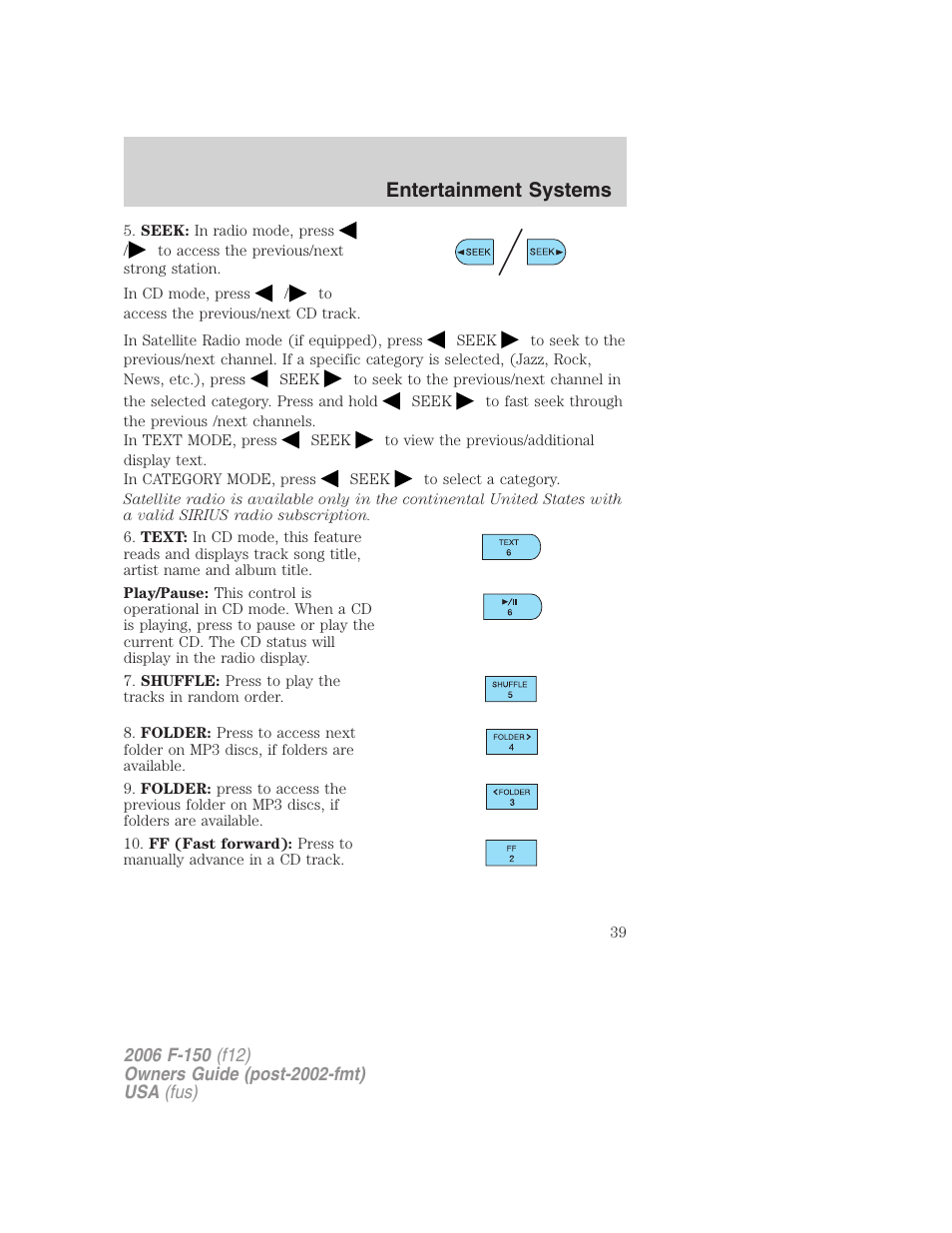 Entertainment systems | FORD 2006 F-150 v.3 User Manual | Page 39 / 336