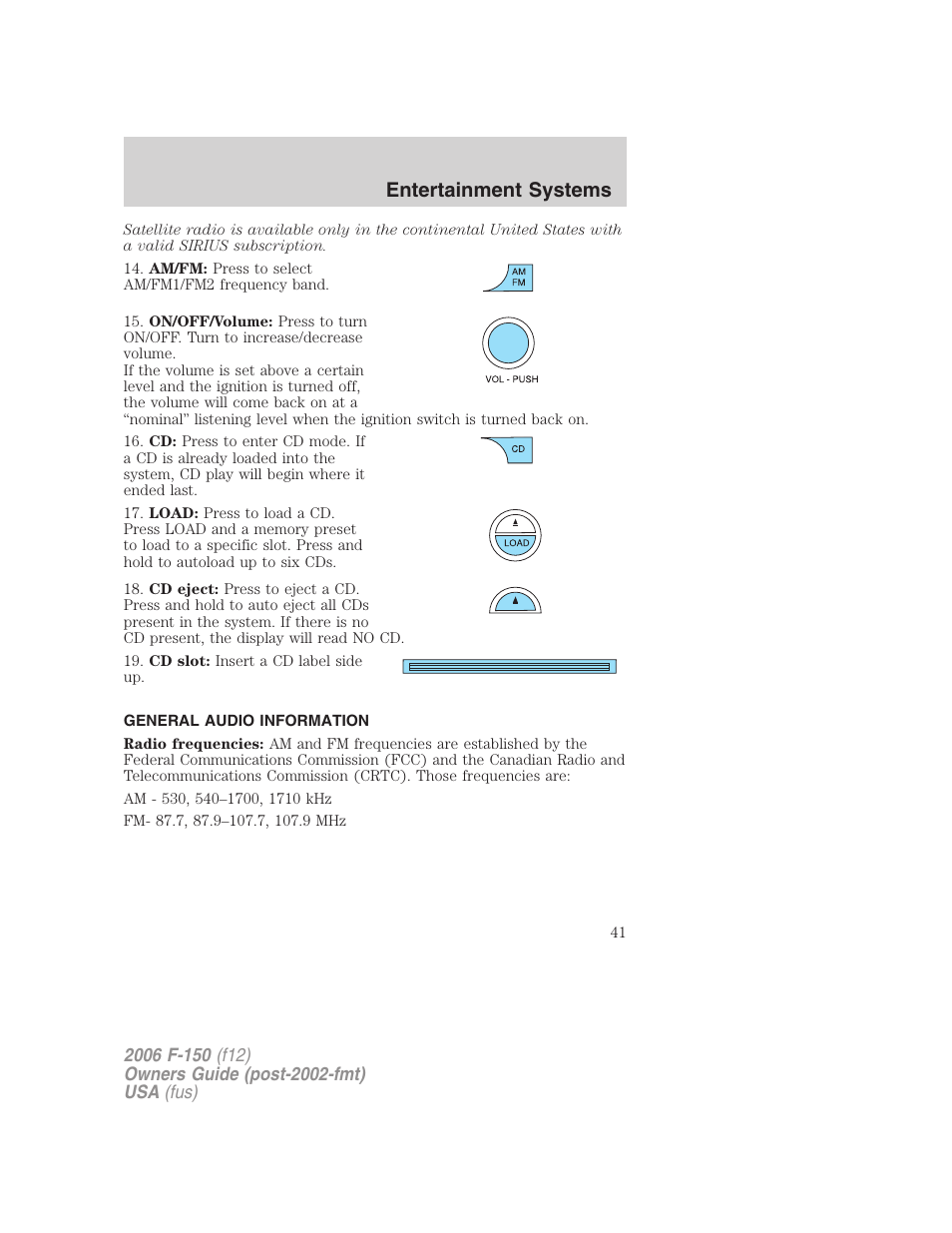 General audio information, Entertainment systems | FORD 2006 F-150 v.3 User Manual | Page 41 / 336