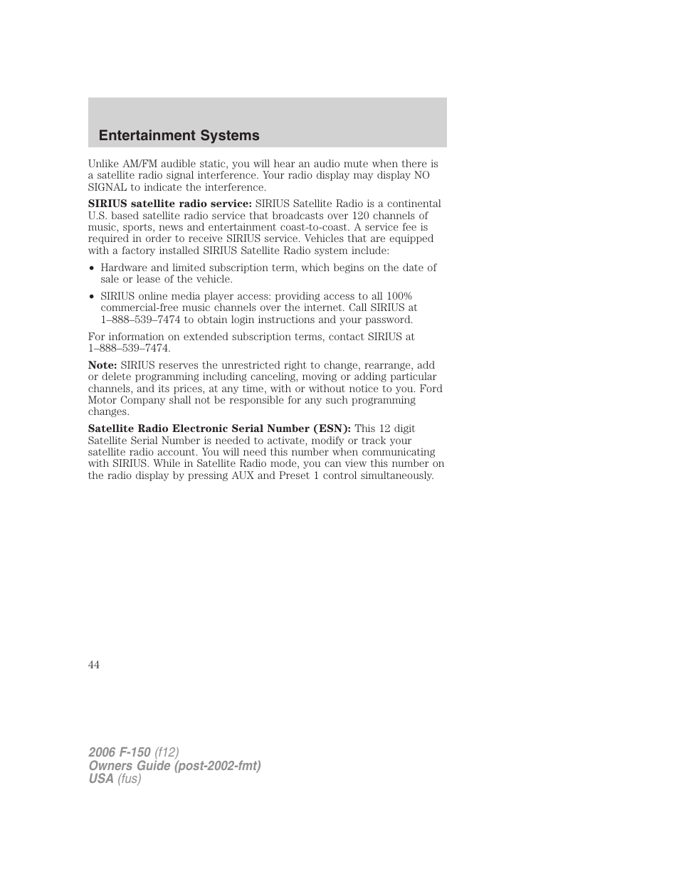 Entertainment systems | FORD 2006 F-150 v.3 User Manual | Page 44 / 336