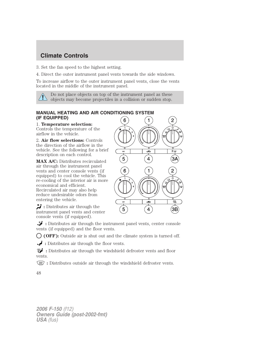 Manual heating and air conditioning, Climate controls | FORD 2006 F-150 v.3 User Manual | Page 48 / 336