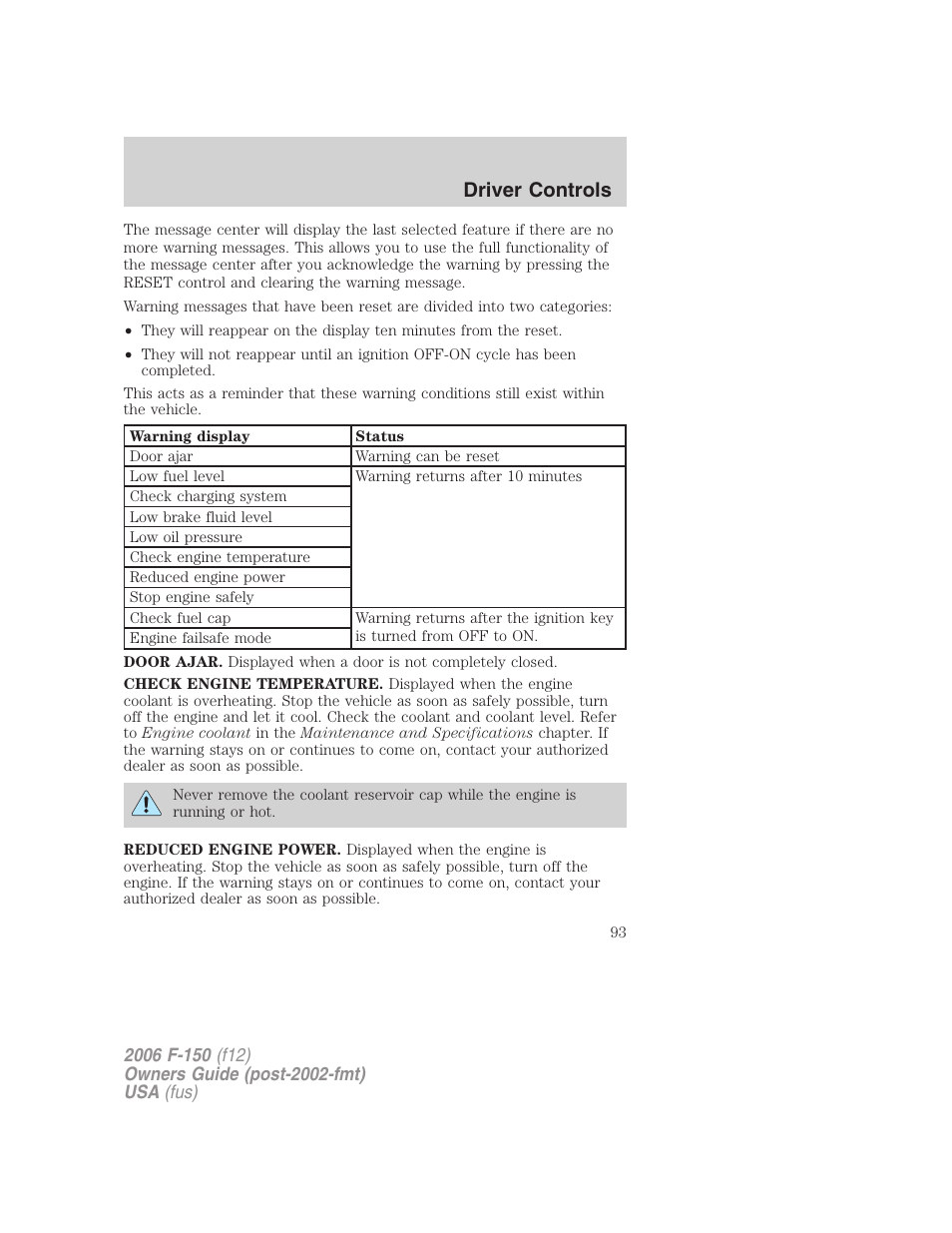 Driver controls | FORD 2006 F-150 v.3 User Manual | Page 93 / 336