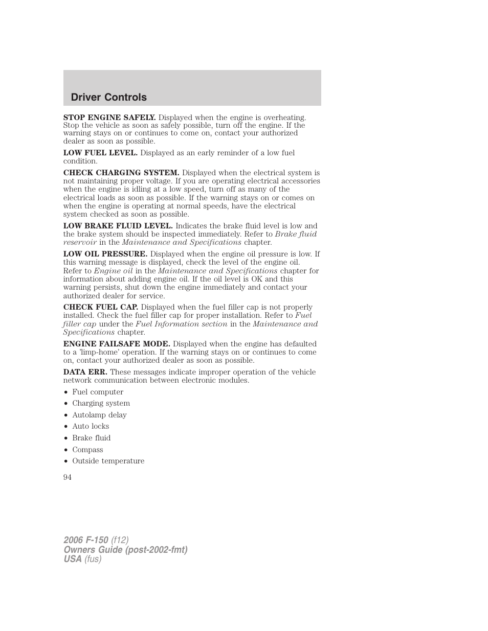 Driver controls | FORD 2006 F-150 v.3 User Manual | Page 94 / 336