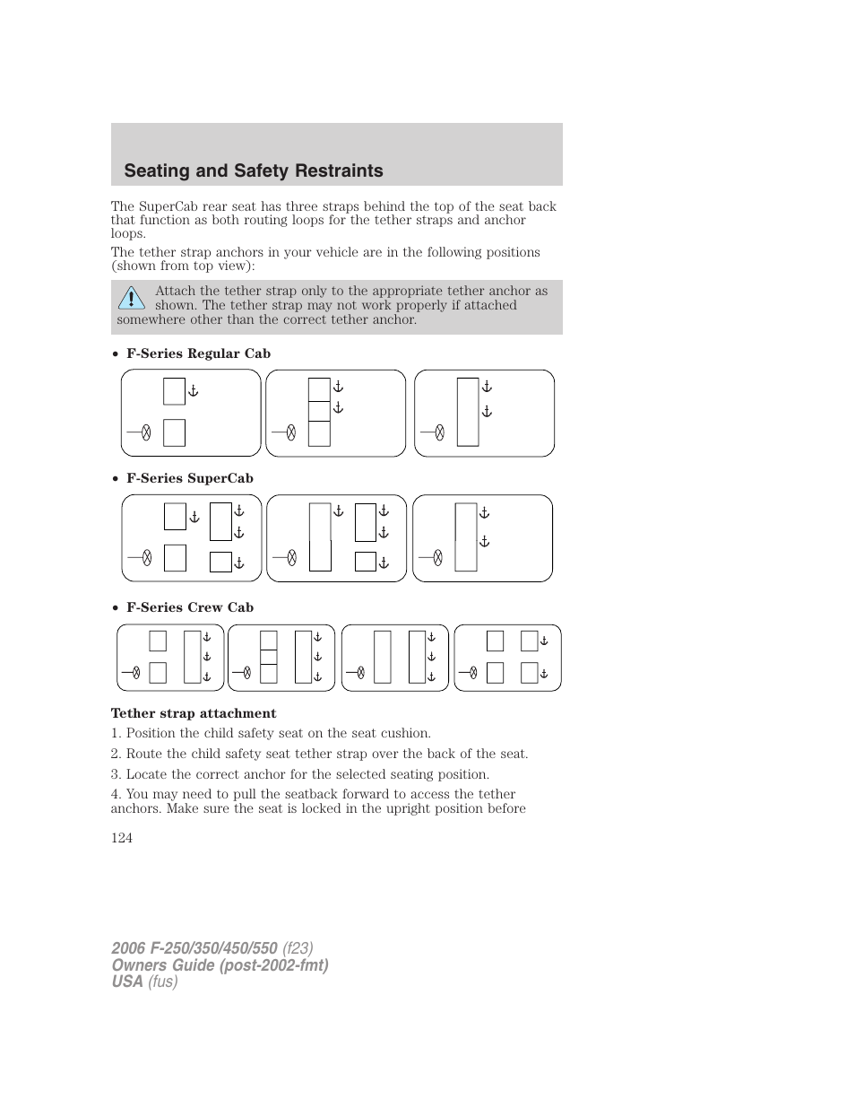 Seating and safety restraints | FORD 2006 F-550 v.1 User Manual | Page 124 / 312