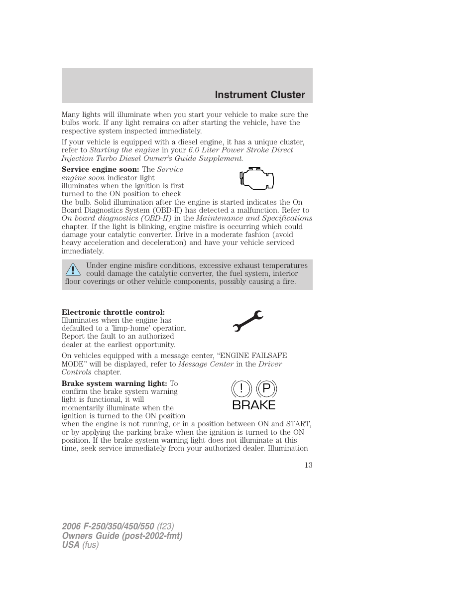 P! brake | FORD 2006 F-550 v.1 User Manual | Page 13 / 312