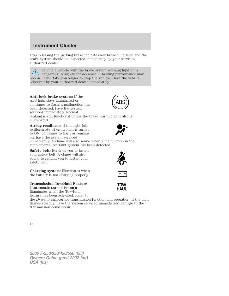 Instrument cluster | FORD 2006 F-550 v.1 User Manual | Page 14 / 312