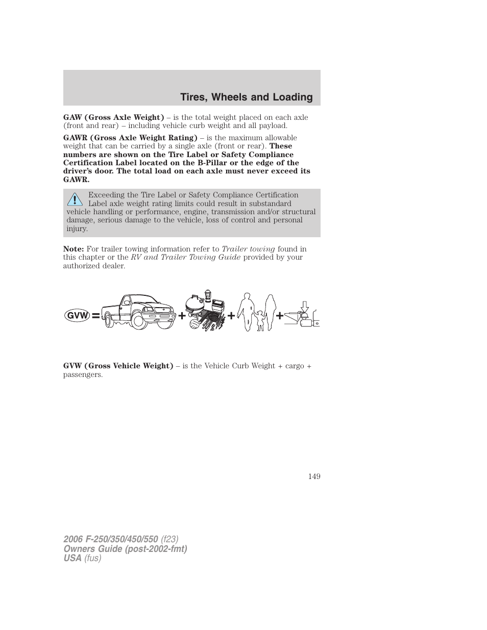 Tires, wheels and loading | FORD 2006 F-550 v.1 User Manual | Page 149 / 312