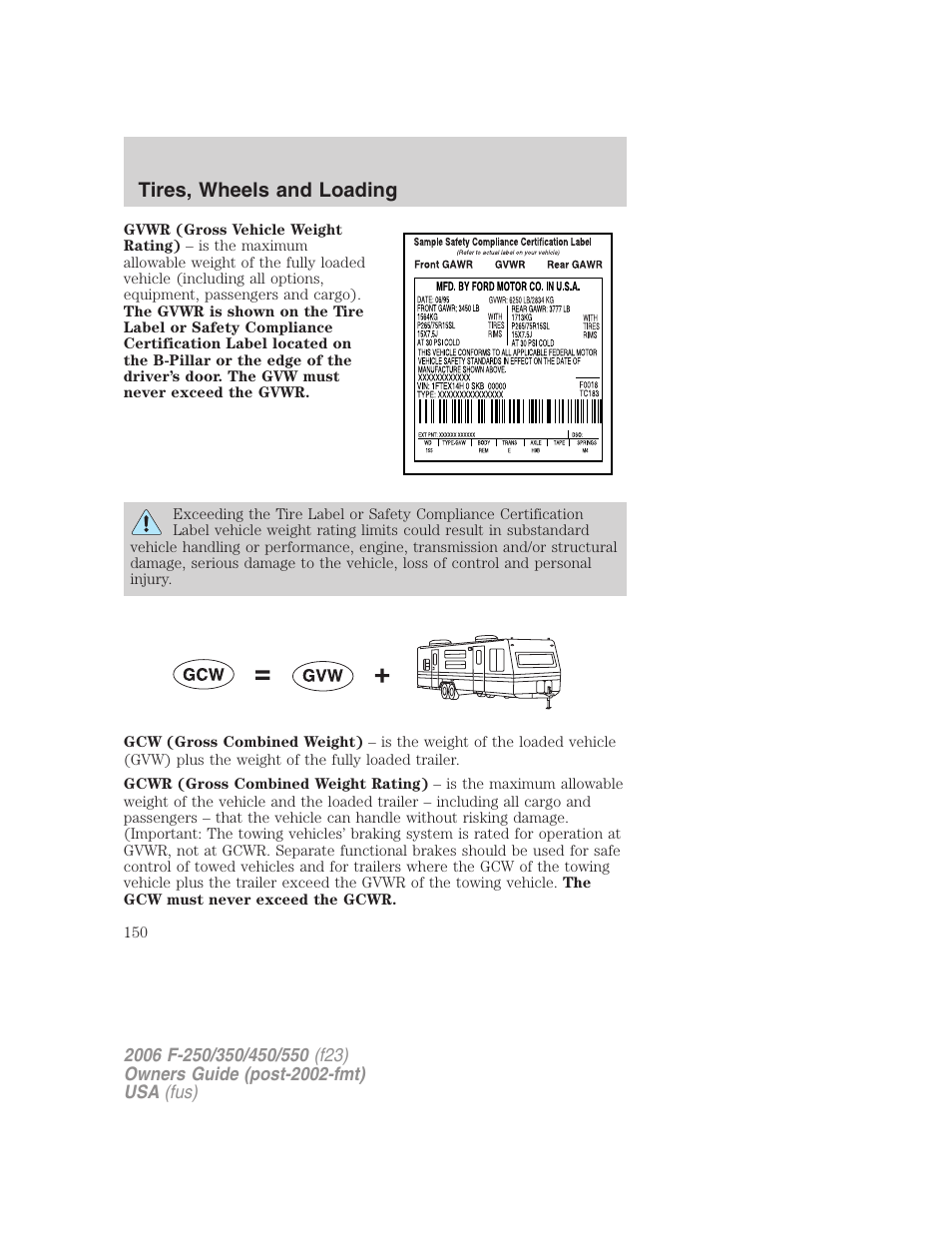 Tires, wheels and loading | FORD 2006 F-550 v.1 User Manual | Page 150 / 312