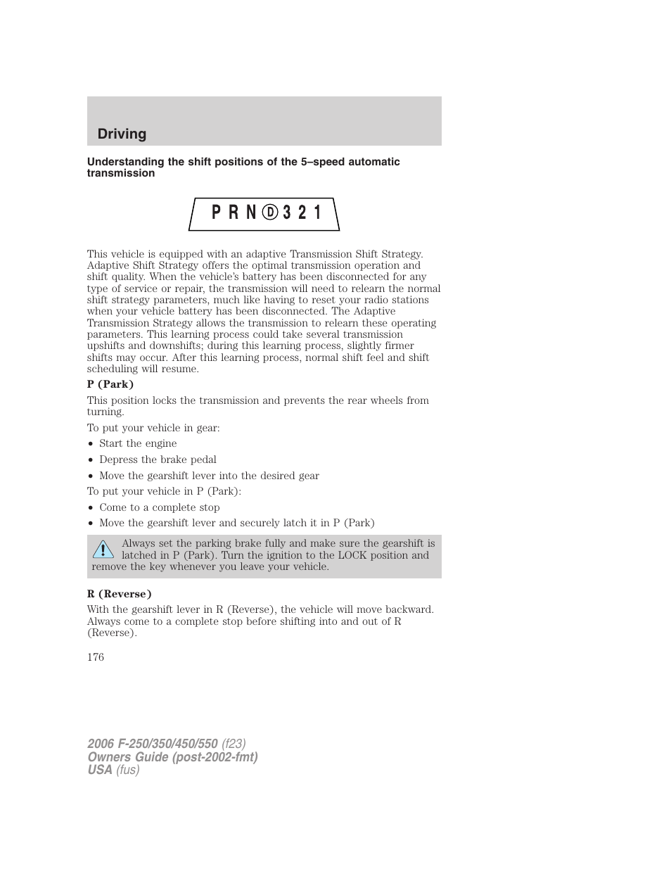 Driving | FORD 2006 F-550 v.1 User Manual | Page 176 / 312