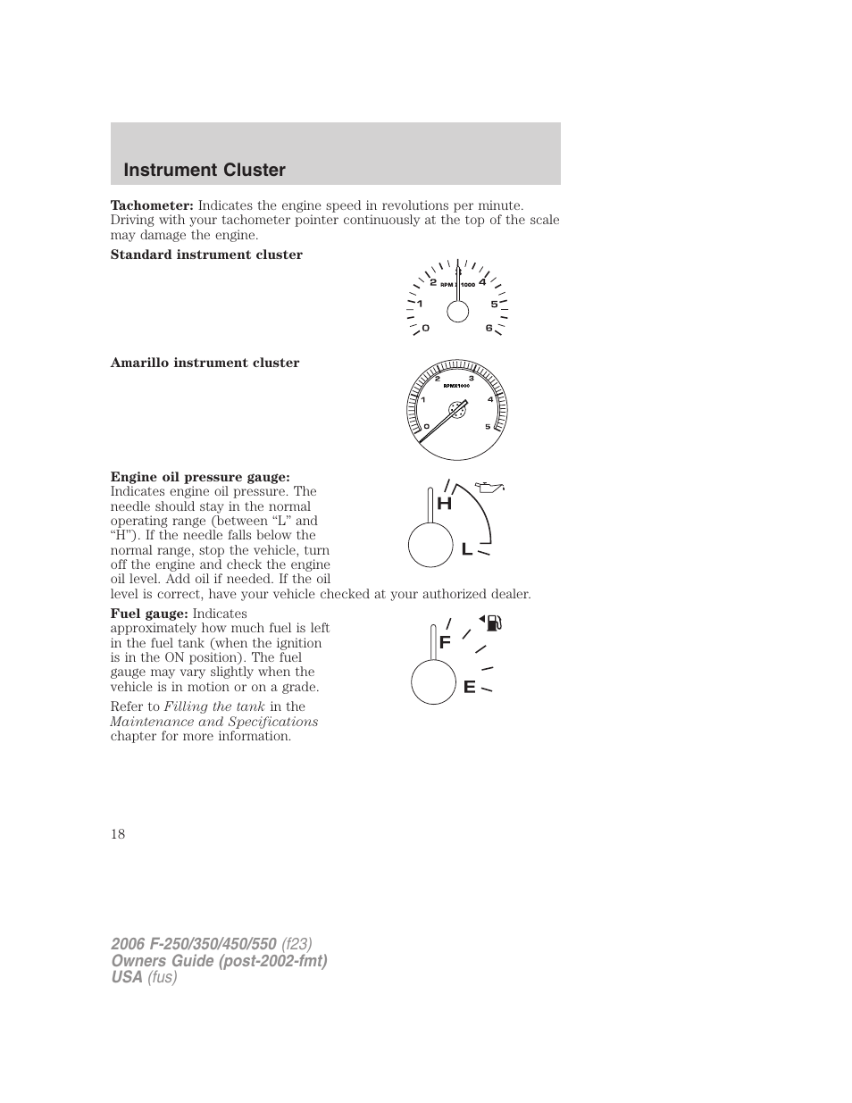 Instrument cluster | FORD 2006 F-550 v.1 User Manual | Page 18 / 312