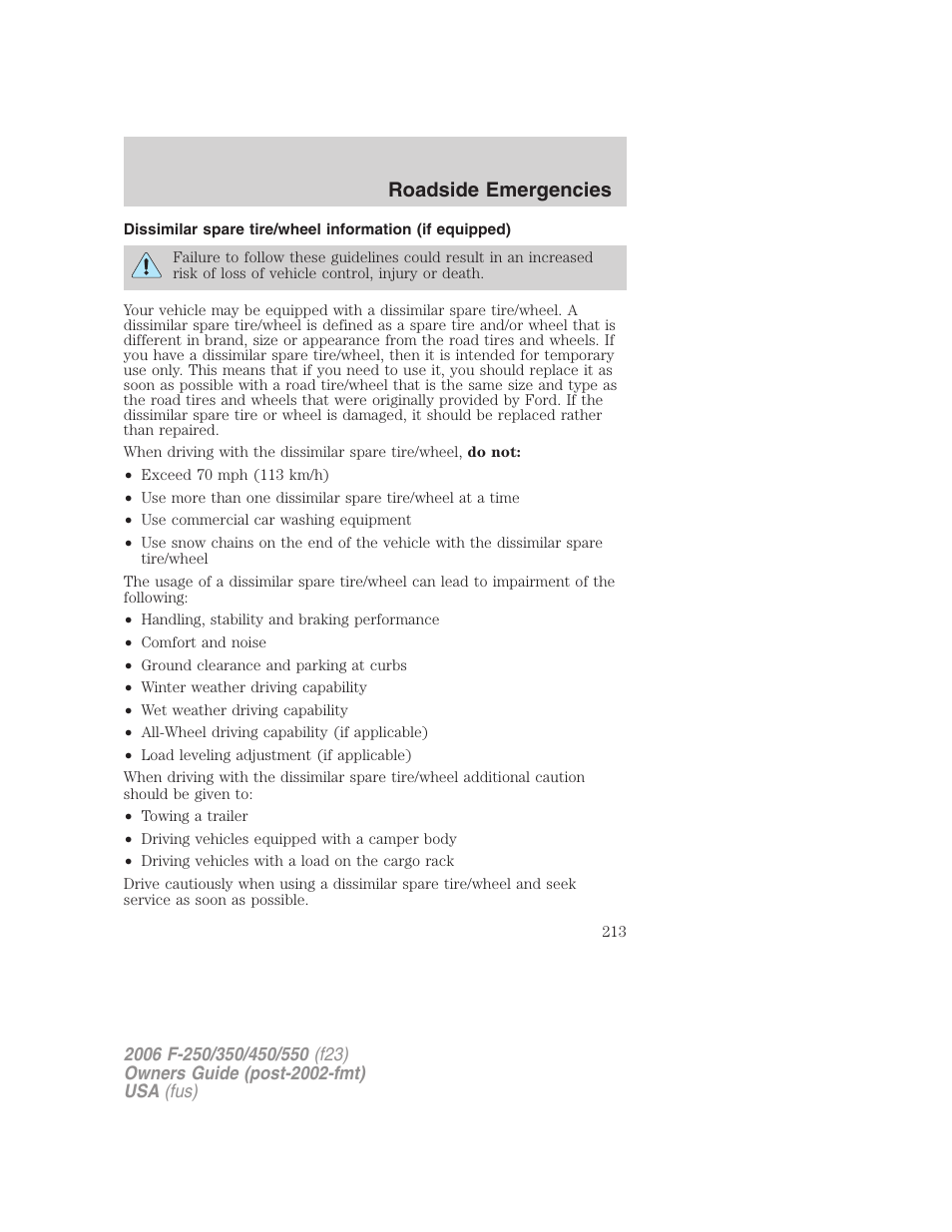 Roadside emergencies | FORD 2006 F-550 v.1 User Manual | Page 213 / 312