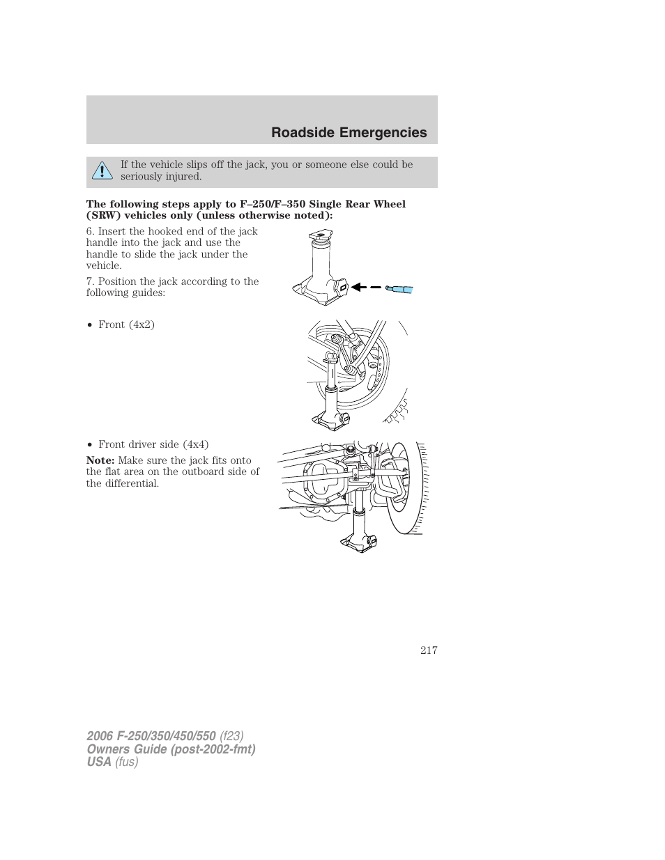 Roadside emergencies | FORD 2006 F-550 v.1 User Manual | Page 217 / 312