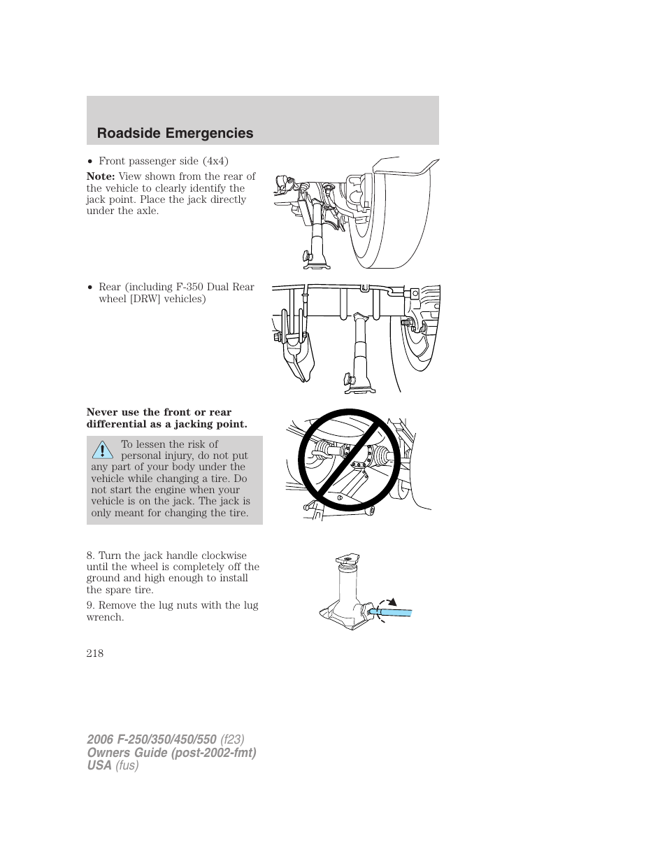 Roadside emergencies | FORD 2006 F-550 v.1 User Manual | Page 218 / 312