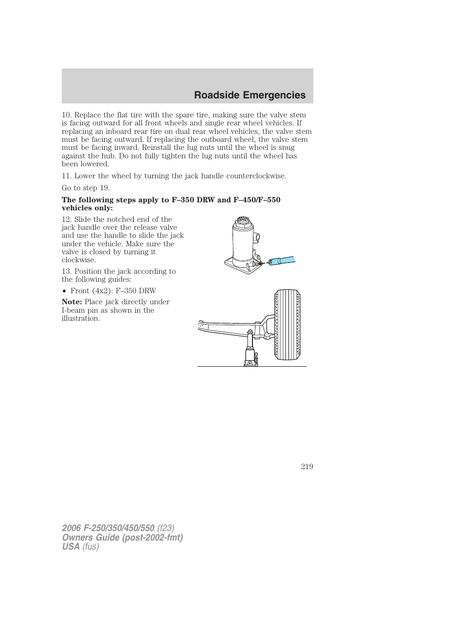 Roadside emergencies | FORD 2006 F-550 v.1 User Manual | Page 219 / 312