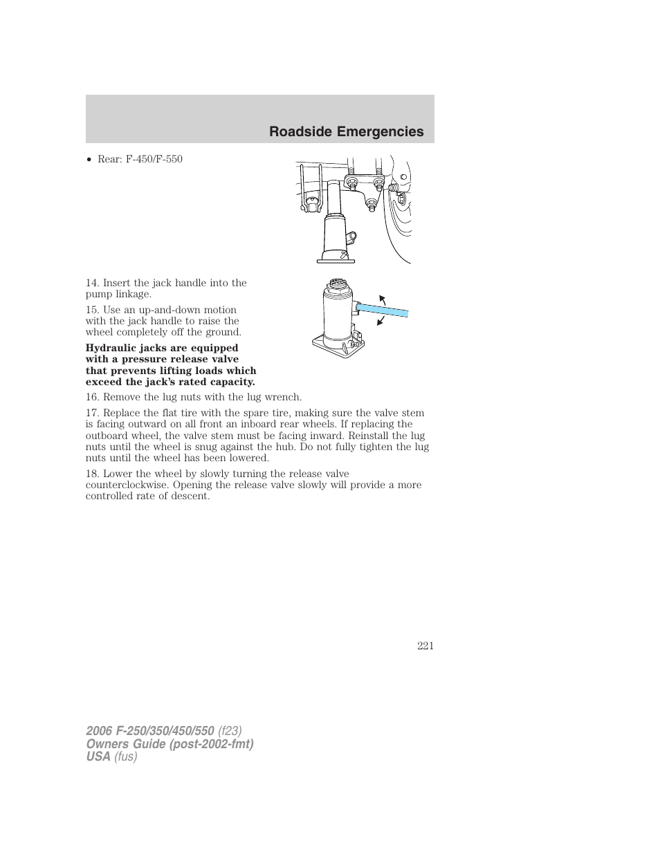 Roadside emergencies | FORD 2006 F-550 v.1 User Manual | Page 221 / 312