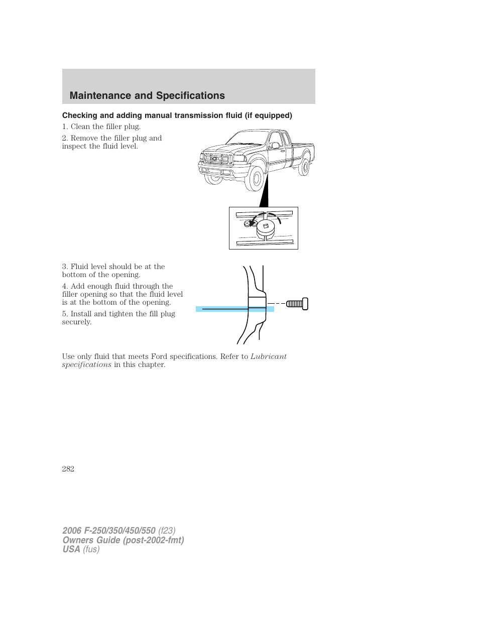 Maintenance and specifications | FORD 2006 F-550 v.1 User Manual | Page 282 / 312