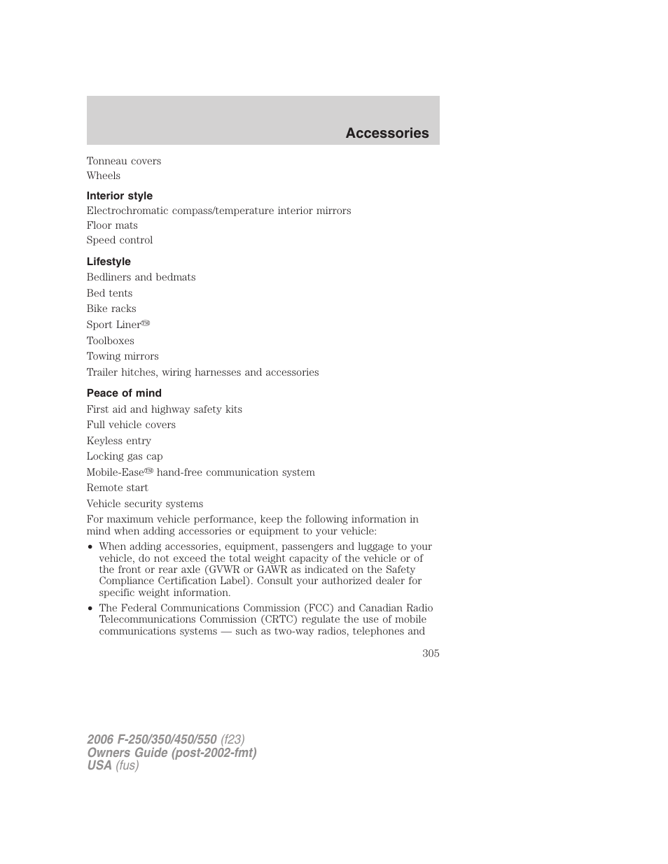 Interior style, Lifestyle, Peace of mind | Accessories | FORD 2006 F-550 v.1 User Manual | Page 305 / 312