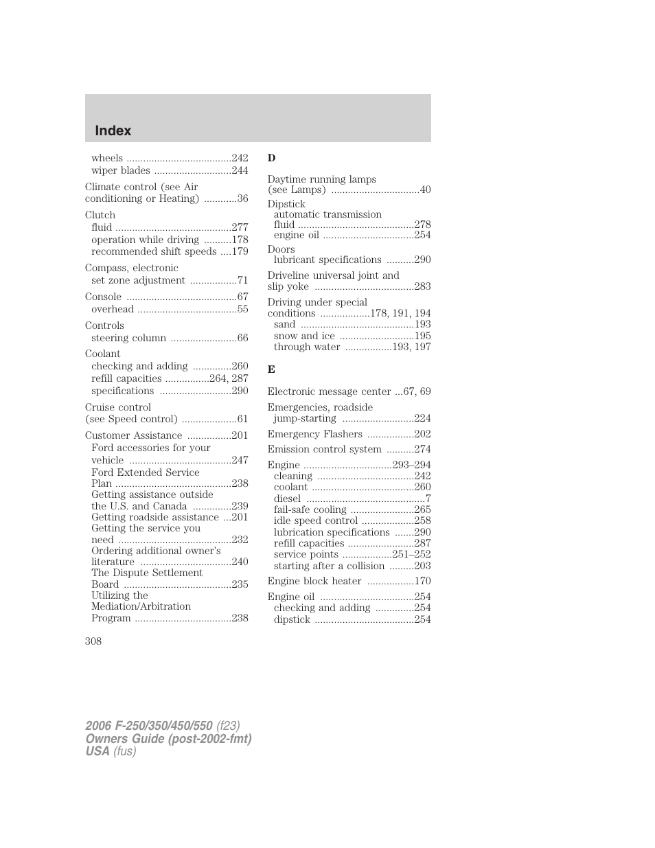 Index | FORD 2006 F-550 v.1 User Manual | Page 308 / 312