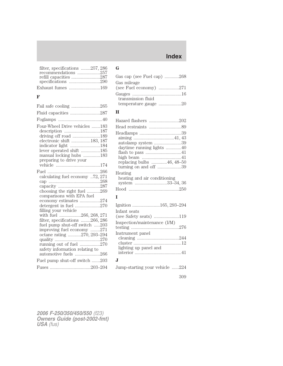 Index | FORD 2006 F-550 v.1 User Manual | Page 309 / 312