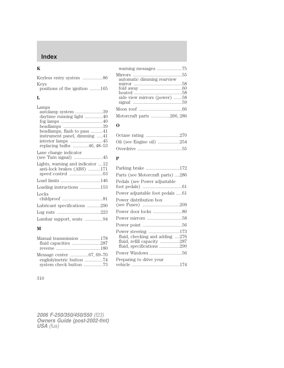 Index | FORD 2006 F-550 v.1 User Manual | Page 310 / 312