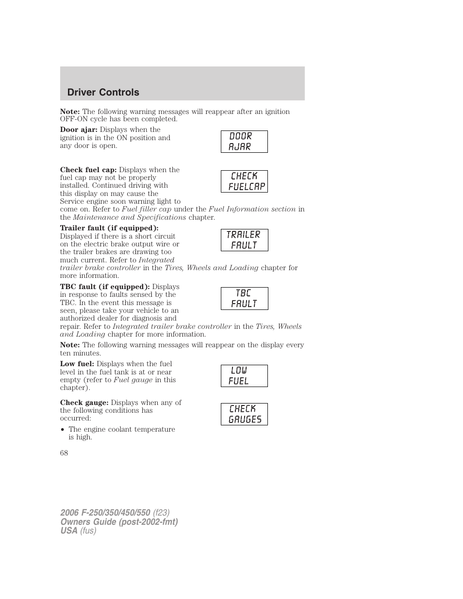 Driver controls | FORD 2006 F-550 v.1 User Manual | Page 68 / 312