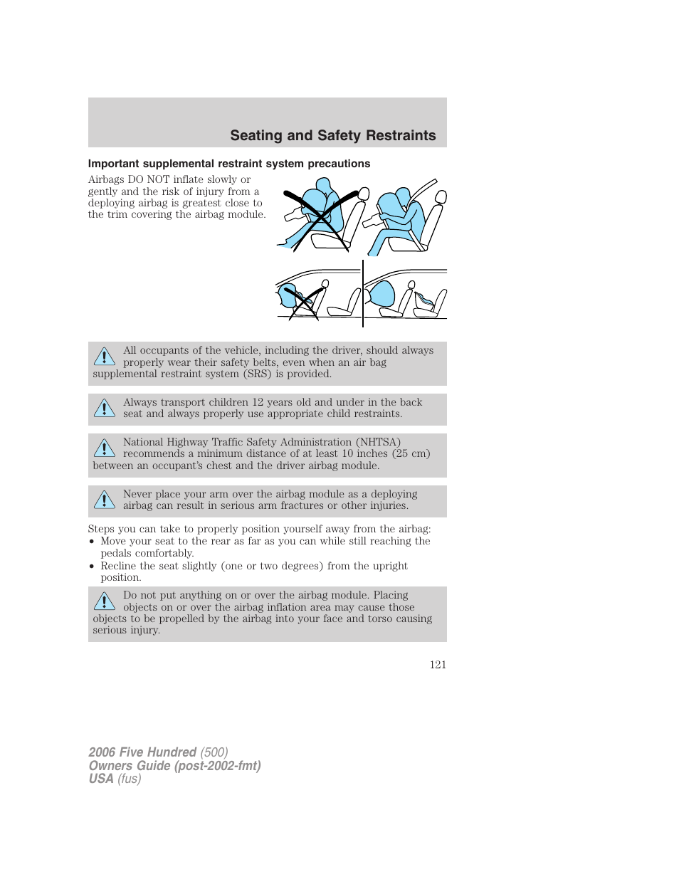 Seating and safety restraints | FORD 2006 Five Hundred v.1 User Manual | Page 121 / 272