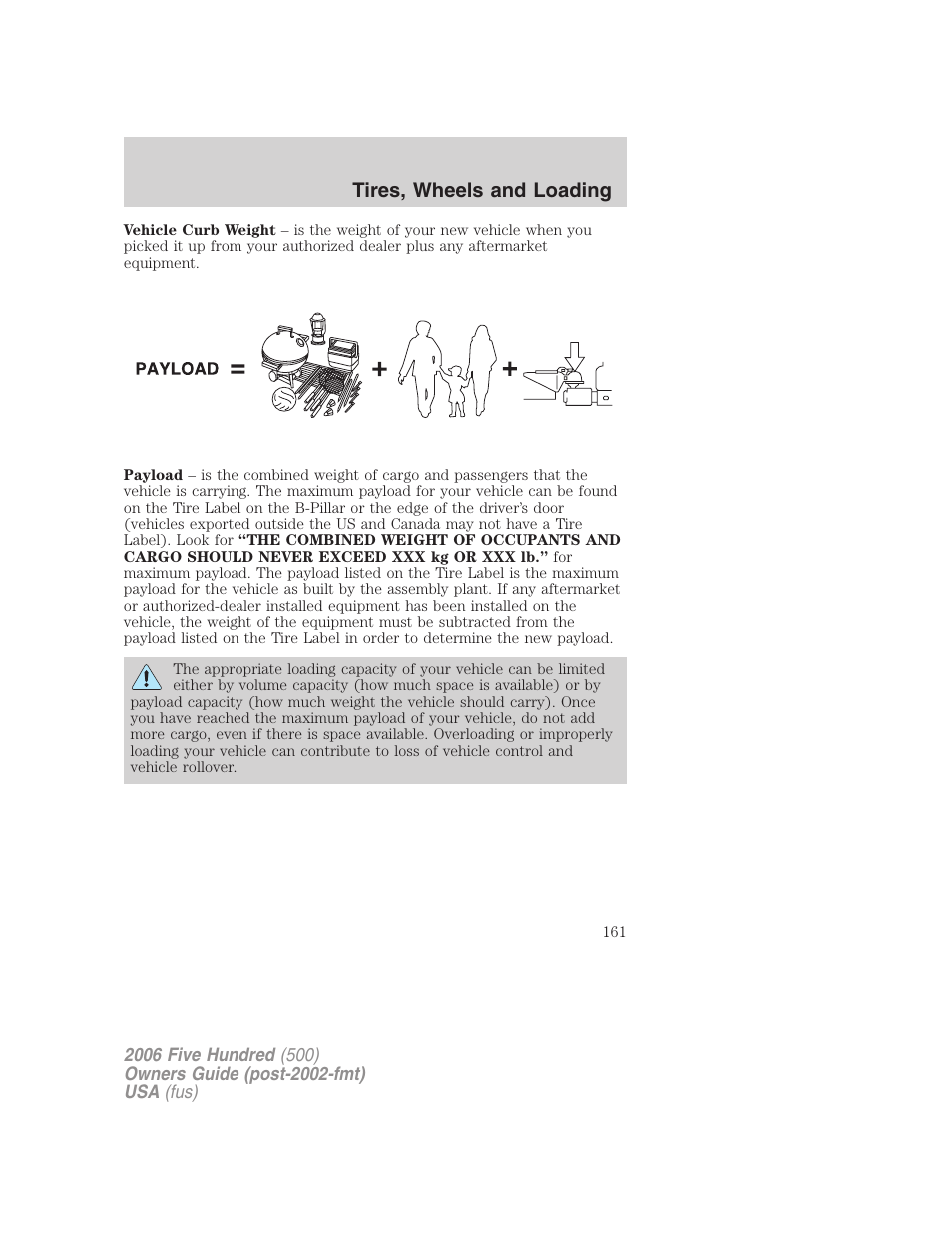 Tires, wheels and loading | FORD 2006 Five Hundred v.1 User Manual | Page 161 / 272