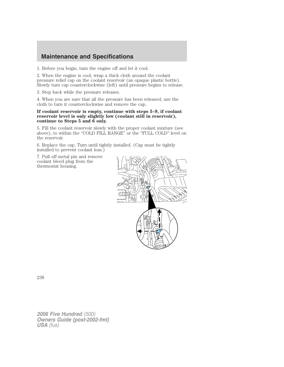Maintenance and specifications | FORD 2006 Five Hundred v.1 User Manual | Page 238 / 272