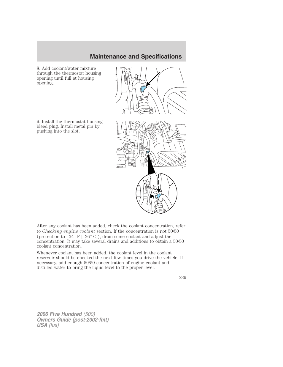 Maintenance and specifications | FORD 2006 Five Hundred v.1 User Manual | Page 239 / 272