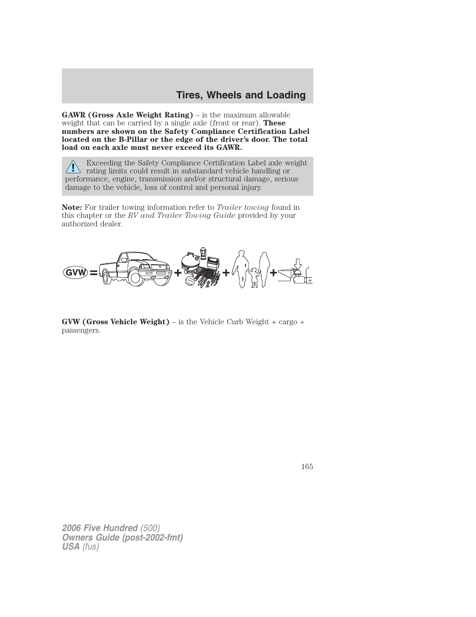 Tires, wheels and loading | FORD 2006 Five Hundred v.2 User Manual | Page 165 / 280