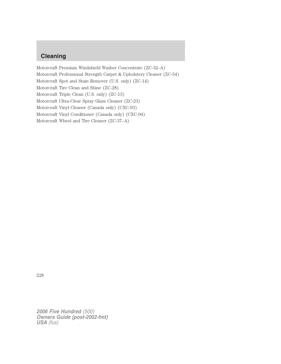 Cleaning | FORD 2006 Five Hundred v.2 User Manual | Page 228 / 280