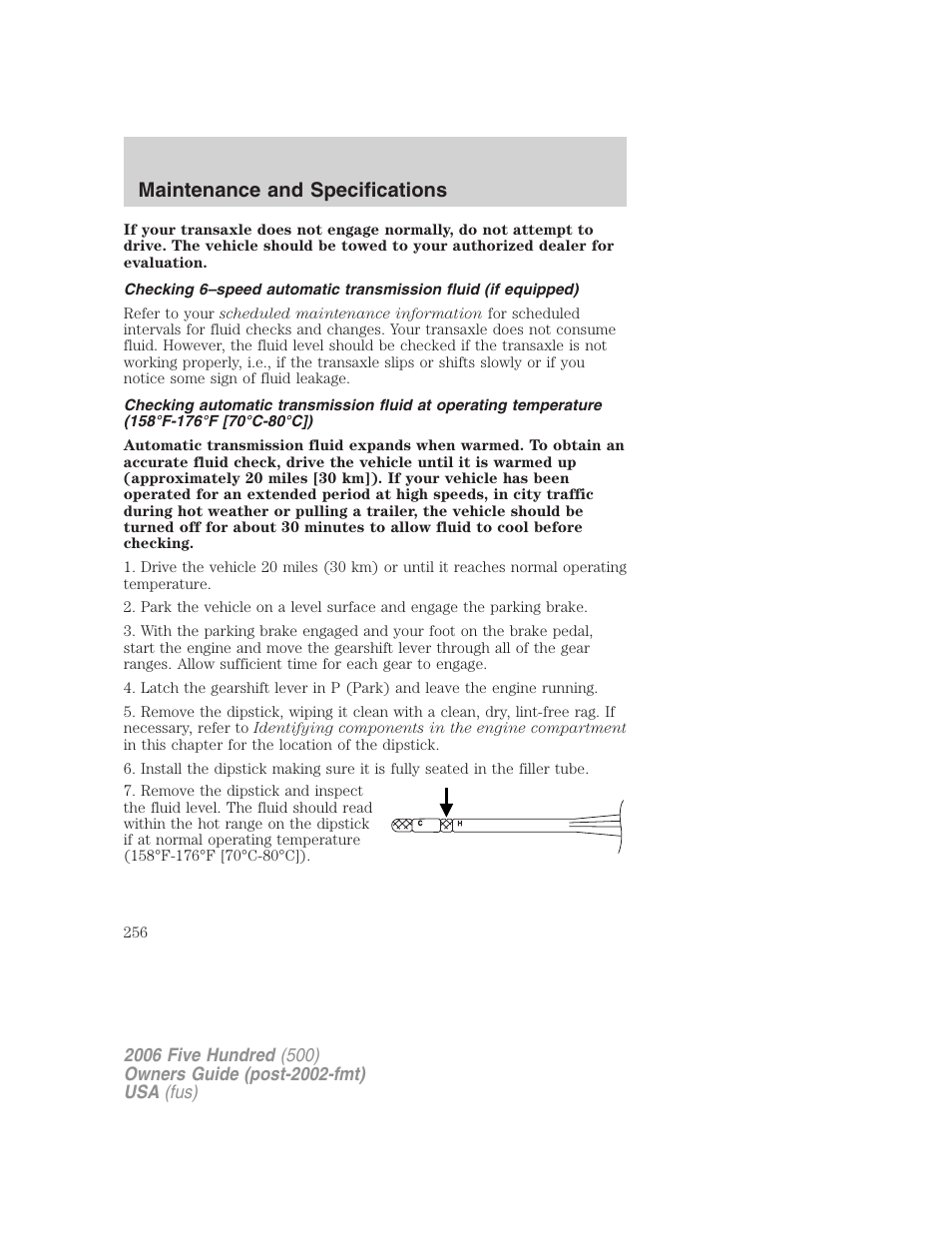 Maintenance and specifications | FORD 2006 Five Hundred v.2 User Manual | Page 256 / 280