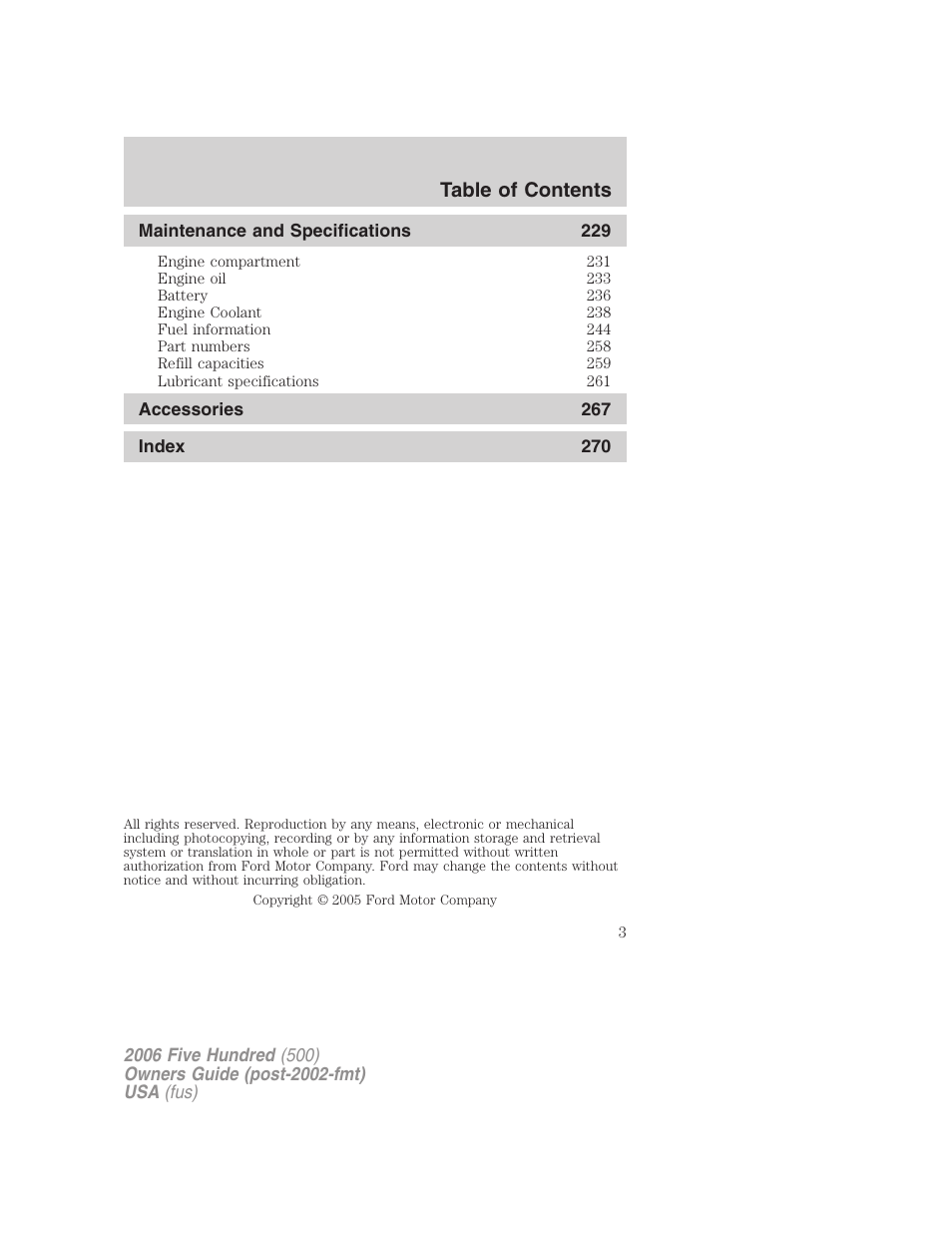 FORD 2006 Five Hundred v.2 User Manual | Page 3 / 280