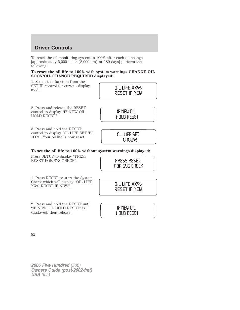 Driver controls | FORD 2006 Five Hundred v.2 User Manual | Page 82 / 280