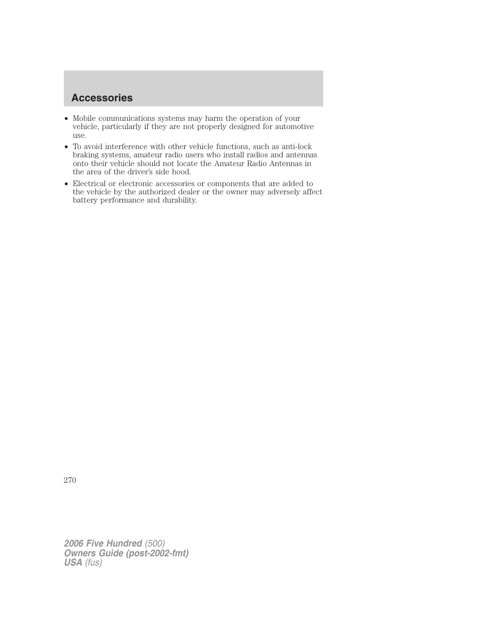 Accessories | FORD 2006 Five Hundred v.3 User Manual | Page 270 / 280