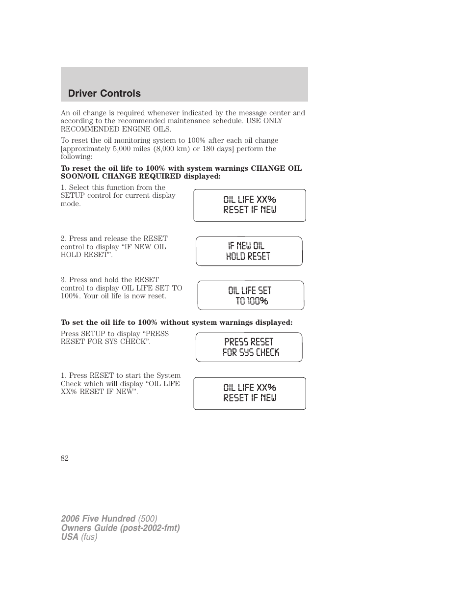 Driver controls | FORD 2006 Five Hundred v.3 User Manual | Page 82 / 280