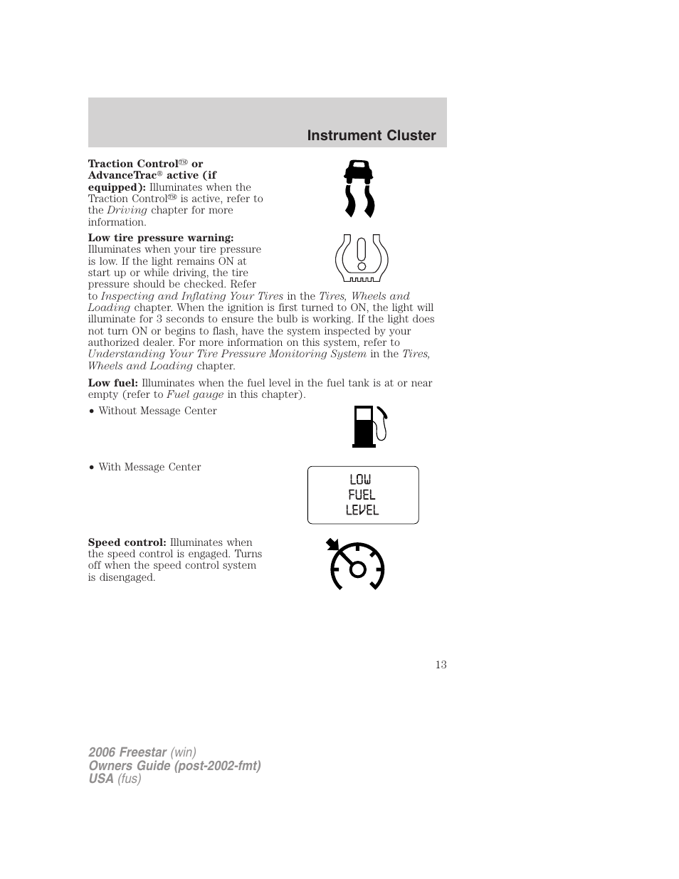 Instrument cluster | FORD 2006 Freestar v.1 User Manual | Page 13 / 320