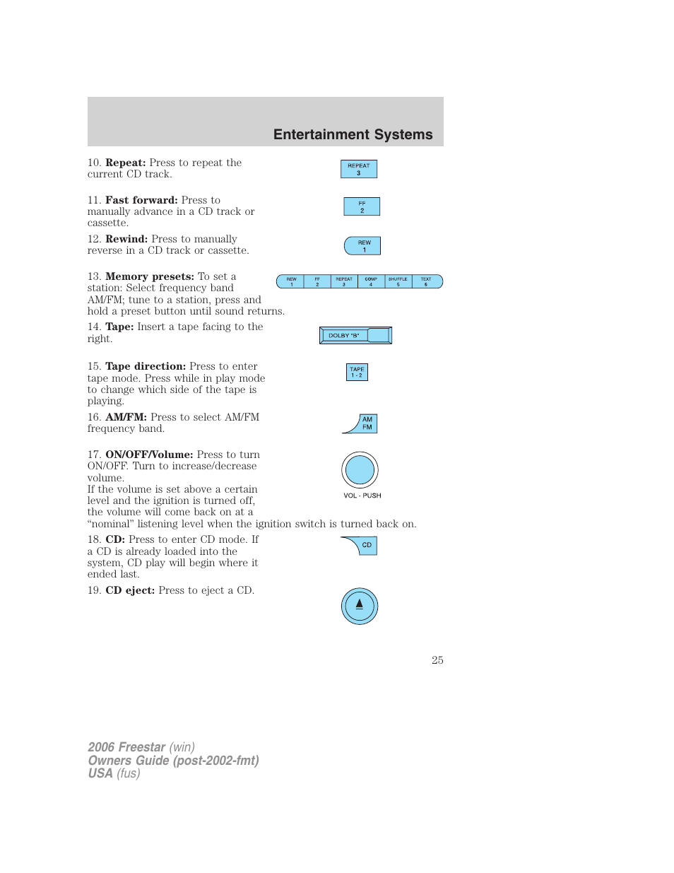 Entertainment systems | FORD 2006 Freestar v.1 User Manual | Page 25 / 320