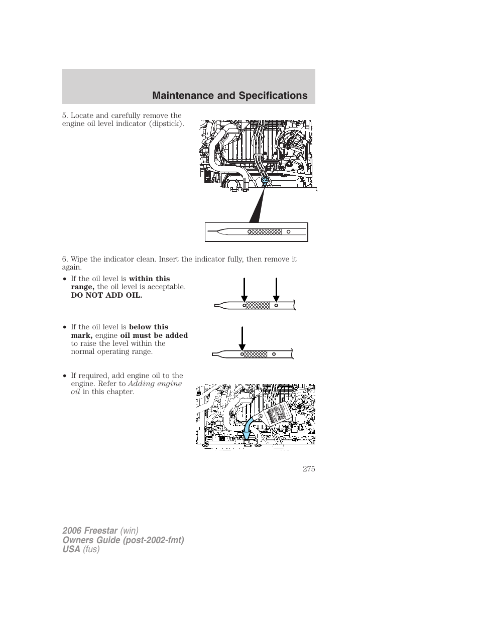 Maintenance and specifications | FORD 2006 Freestar v.1 User Manual | Page 275 / 320
