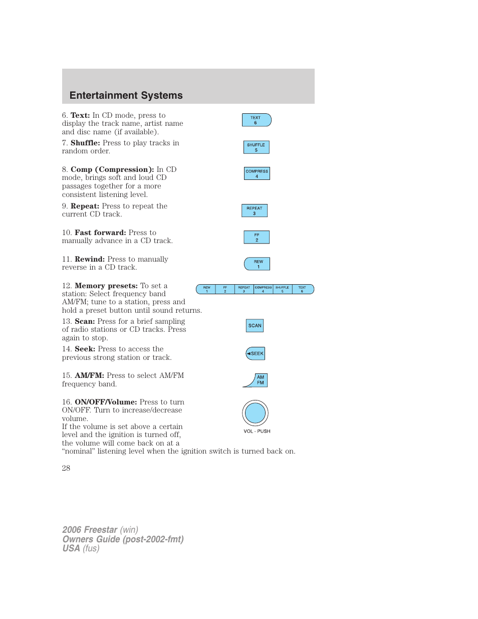 Entertainment systems | FORD 2006 Freestar v.1 User Manual | Page 28 / 320