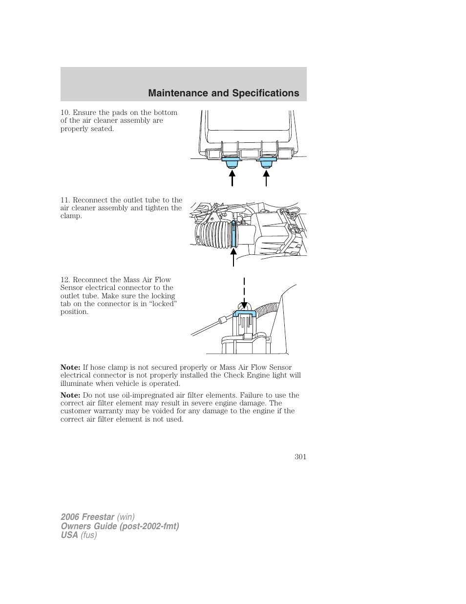 Maintenance and specifications | FORD 2006 Freestar v.1 User Manual | Page 301 / 320