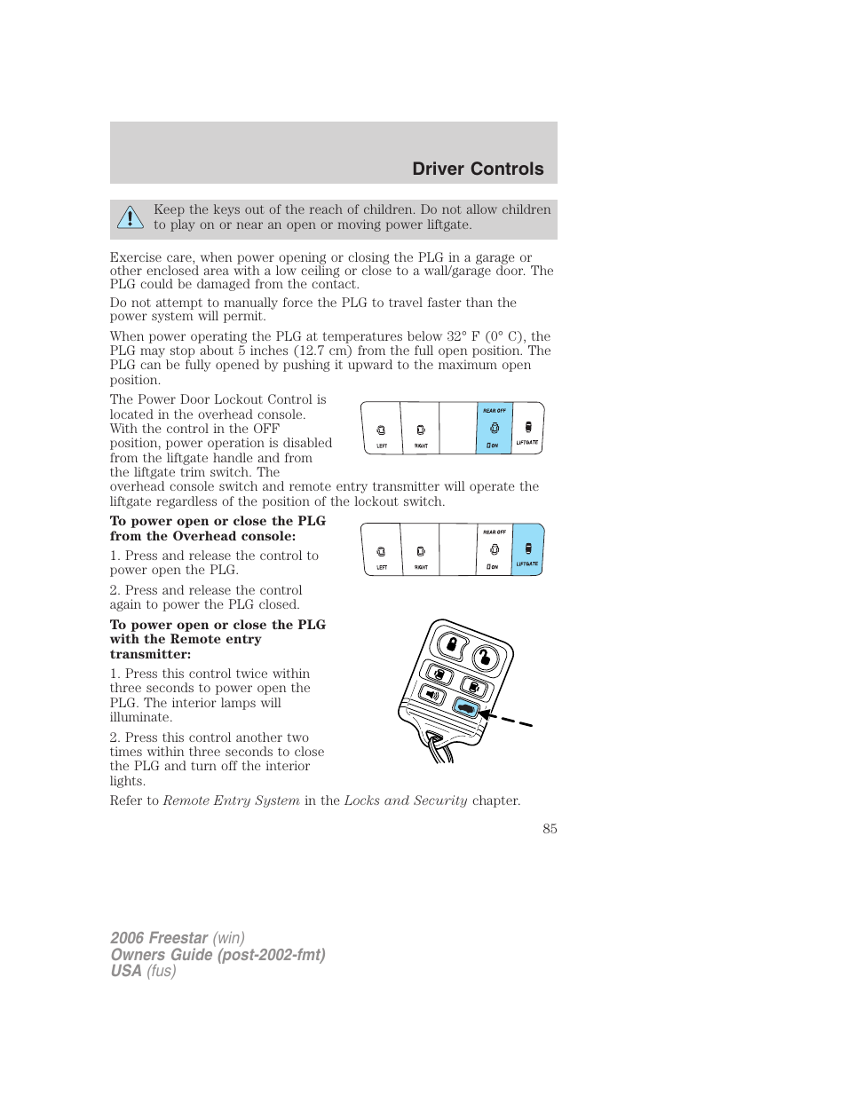 Driver controls | FORD 2006 Freestar v.1 User Manual | Page 85 / 320