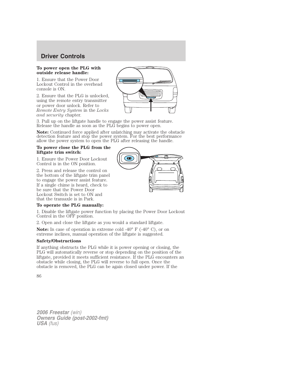 Driver controls | FORD 2006 Freestar v.1 User Manual | Page 86 / 320
