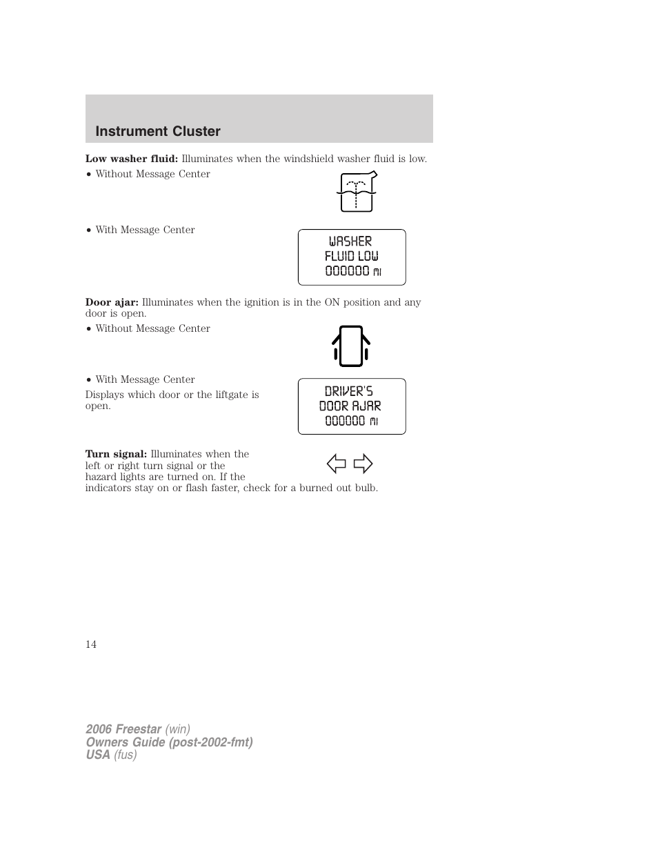 Instrument cluster | FORD 2006 Freestar v.2 User Manual | Page 14 / 328