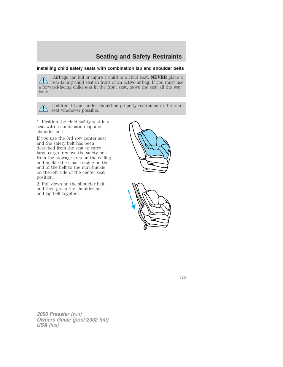 Seating and safety restraints | FORD 2006 Freestar v.2 User Manual | Page 175 / 328