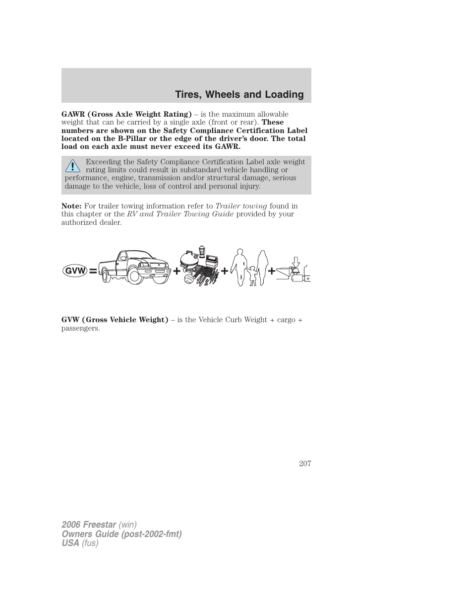 Tires, wheels and loading | FORD 2006 Freestar v.2 User Manual | Page 207 / 328