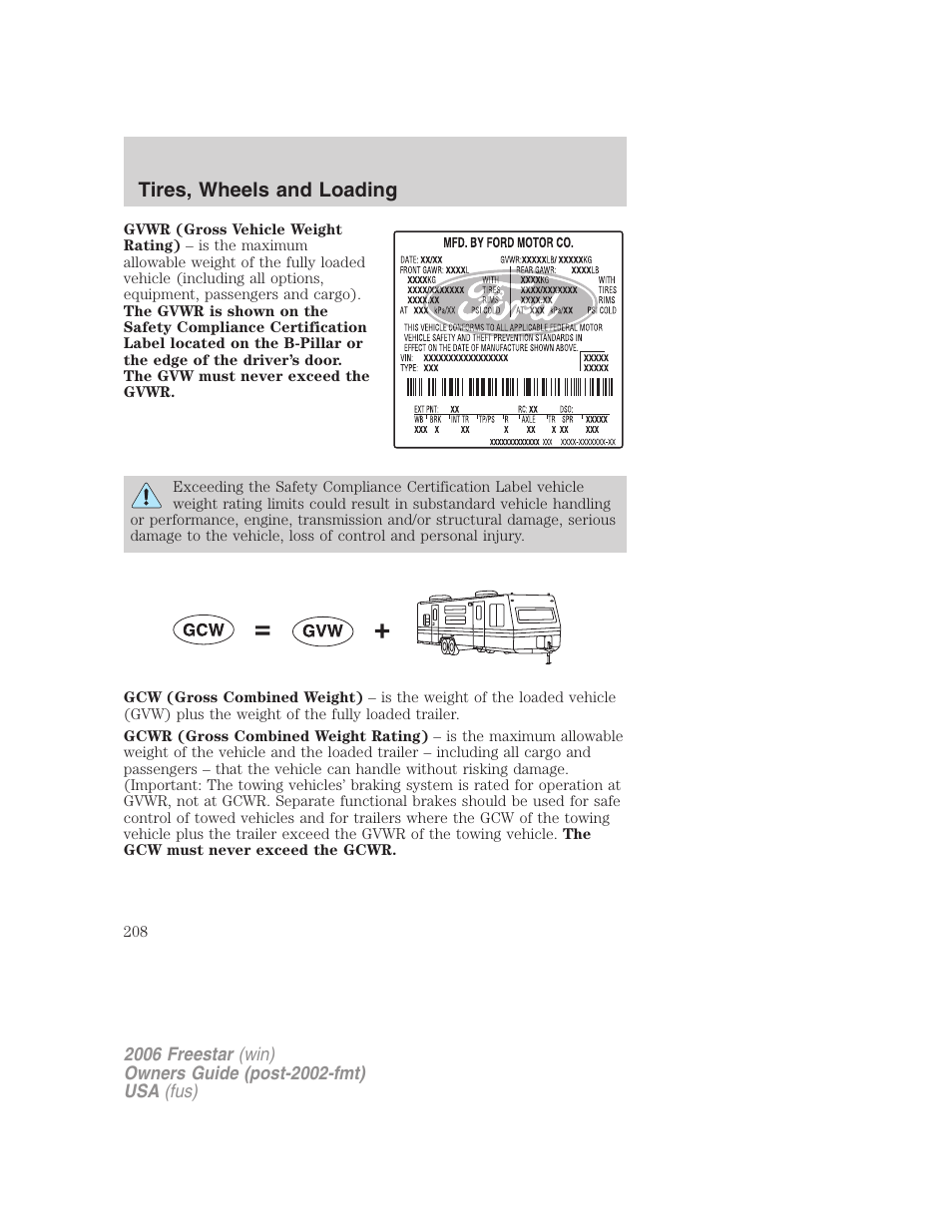 Tires, wheels and loading | FORD 2006 Freestar v.2 User Manual | Page 208 / 328
