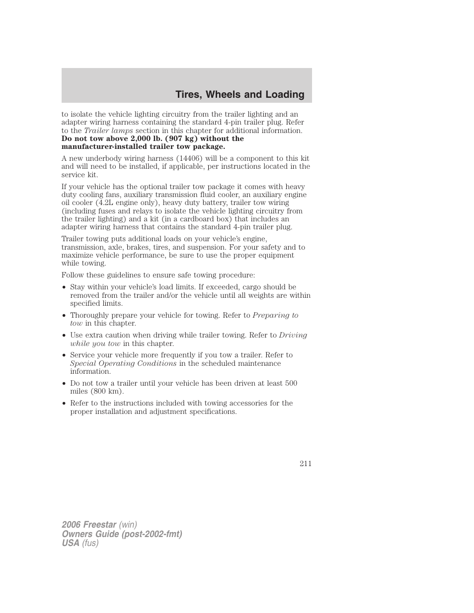 Tires, wheels and loading | FORD 2006 Freestar v.2 User Manual | Page 211 / 328